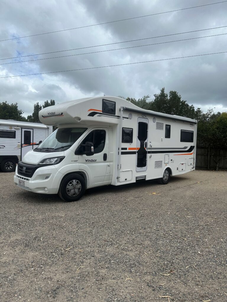 Awning retrofitted to motorhome